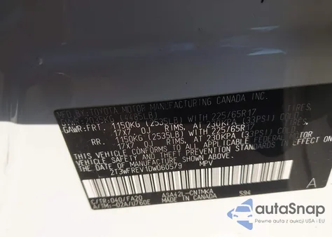 2013 Toyota Rav4 Xle z USA, uszkodzony, nr VIN 2T3WFREV1DW060579